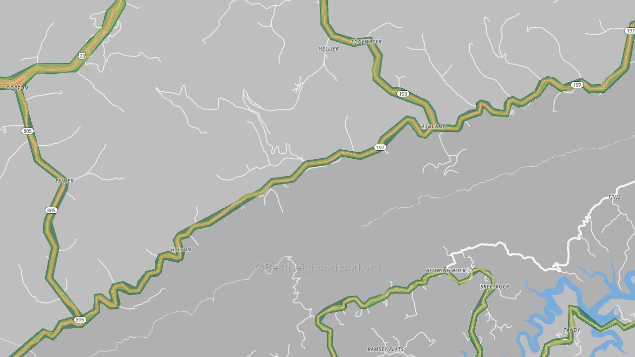 Ashcamp, KY Map of Noise Levels in Ashcamp