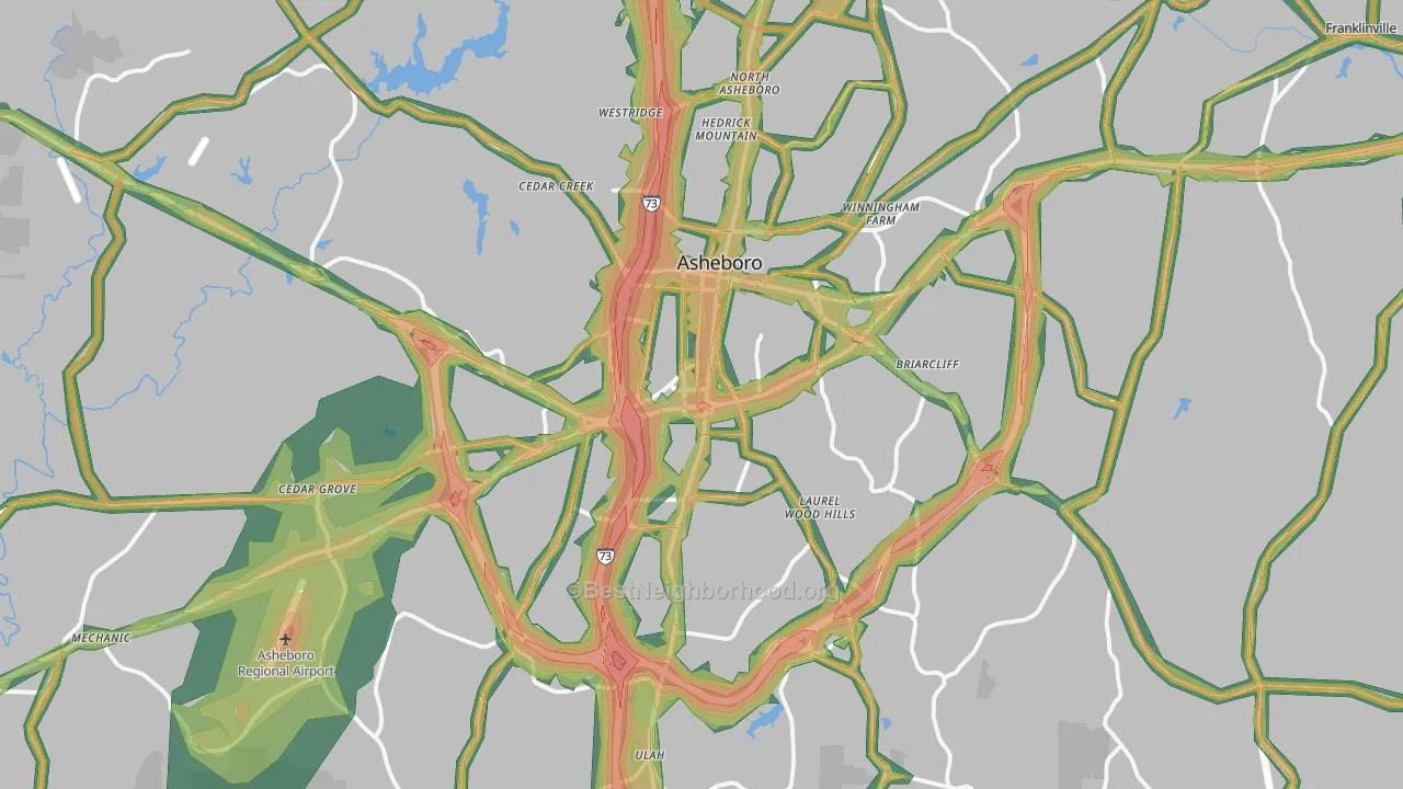 Asheboro, NC Map of Noise Levels in Asheboro
