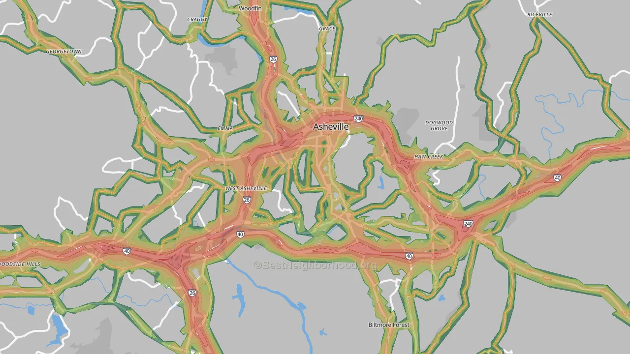Asheville, NC Map of Noise Levels in Asheville