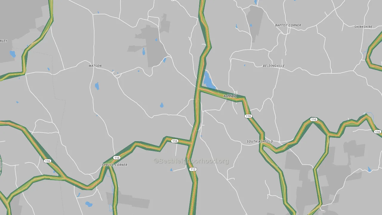 Ashfield, MA Map of Noise Levels in Ashfield