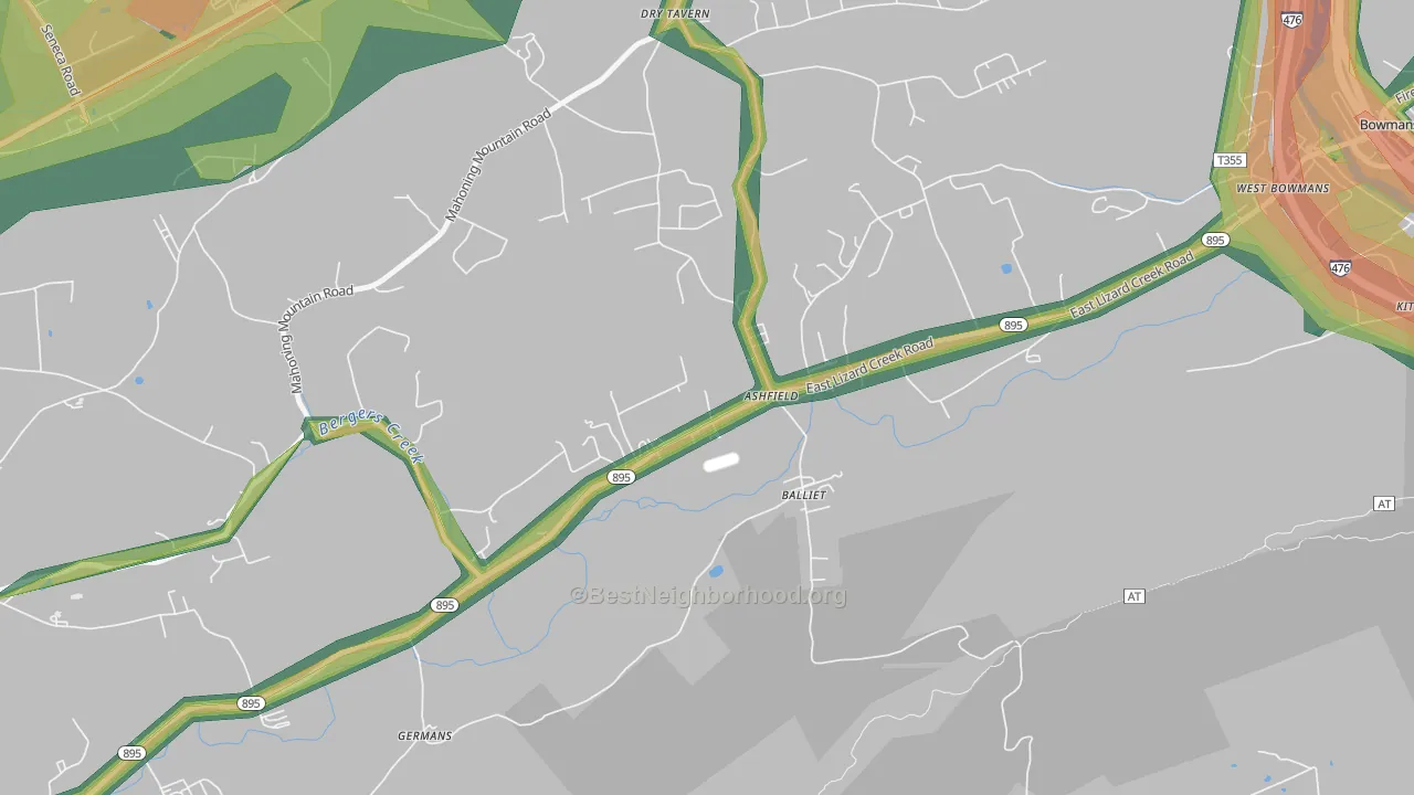 Ashfield, PA Map of Noise Levels in Ashfield
