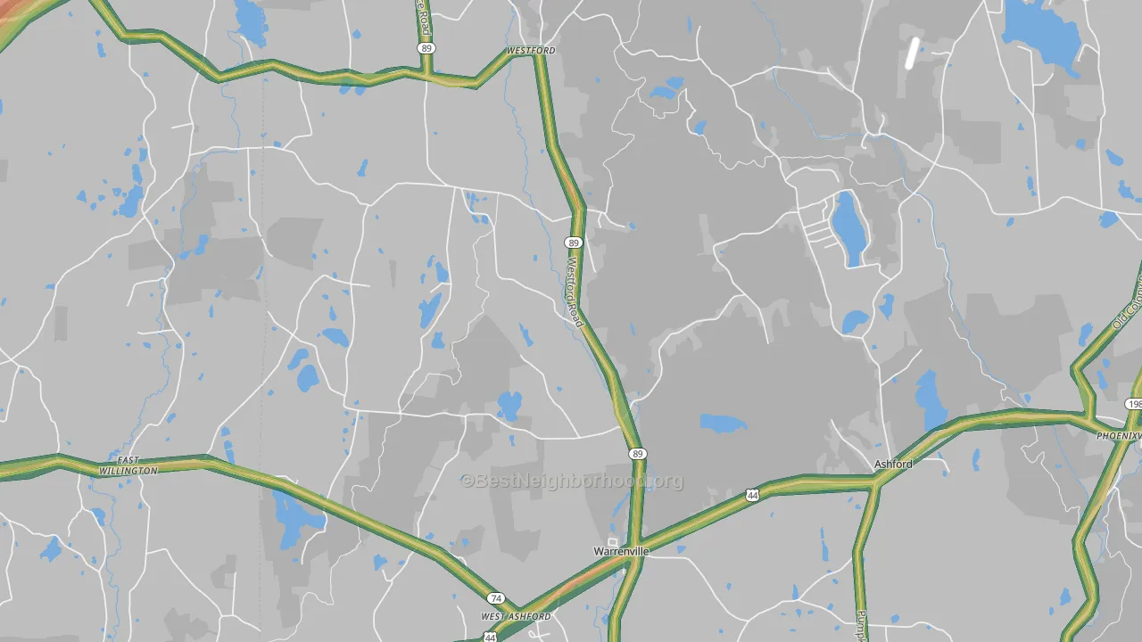 Ashford, CT Map of Noise Levels in Ashford