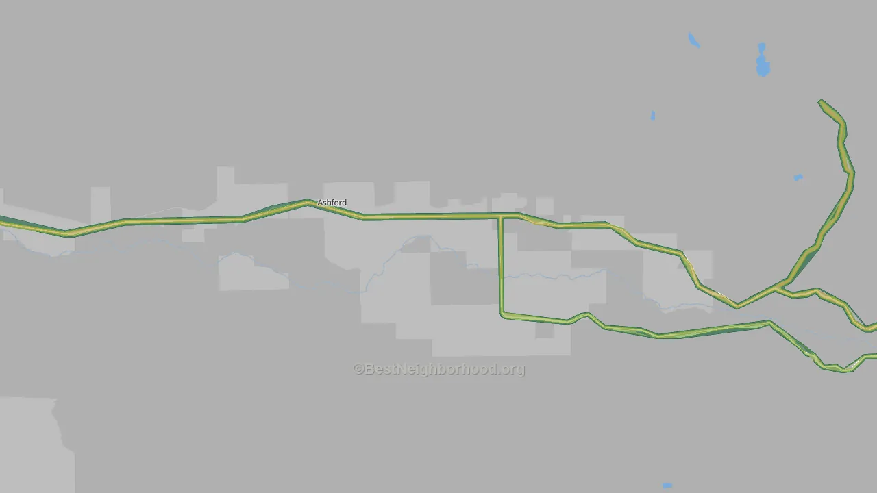 Ashford, WA Map of Noise Levels in Ashford