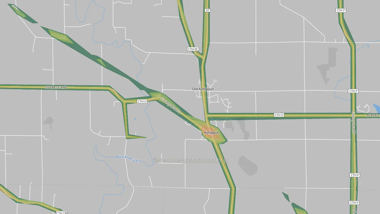 Ashippun, WI Map of Noise Levels in Ashippun