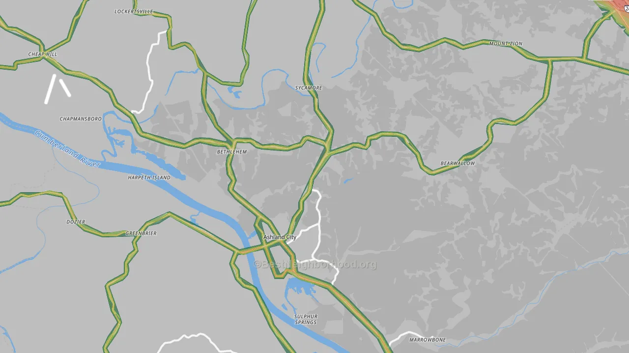Ashland City, TN Map of Noise Levels in Ashland City