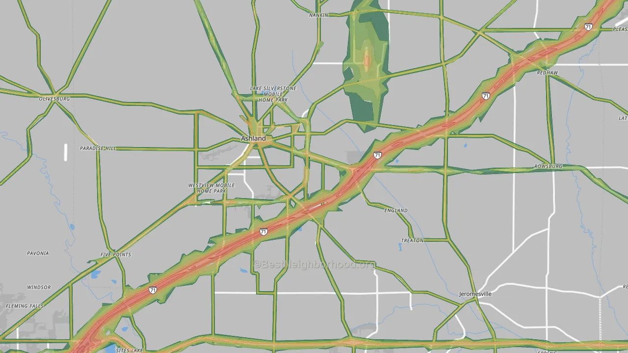 Ashland County, OH Map of Noise Levels in Ashland County