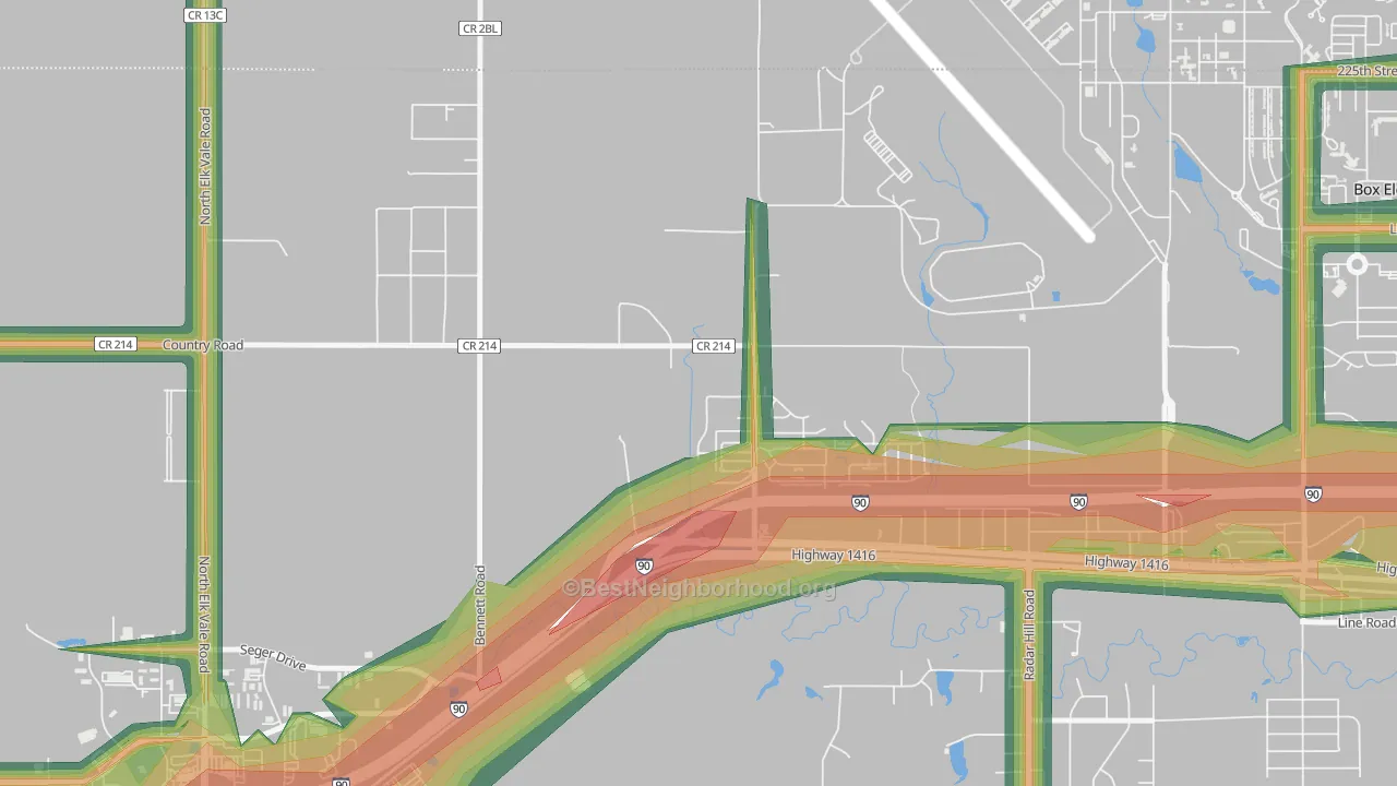 Ashland Heights, SD Map of Noise Levels in Ashland Heights