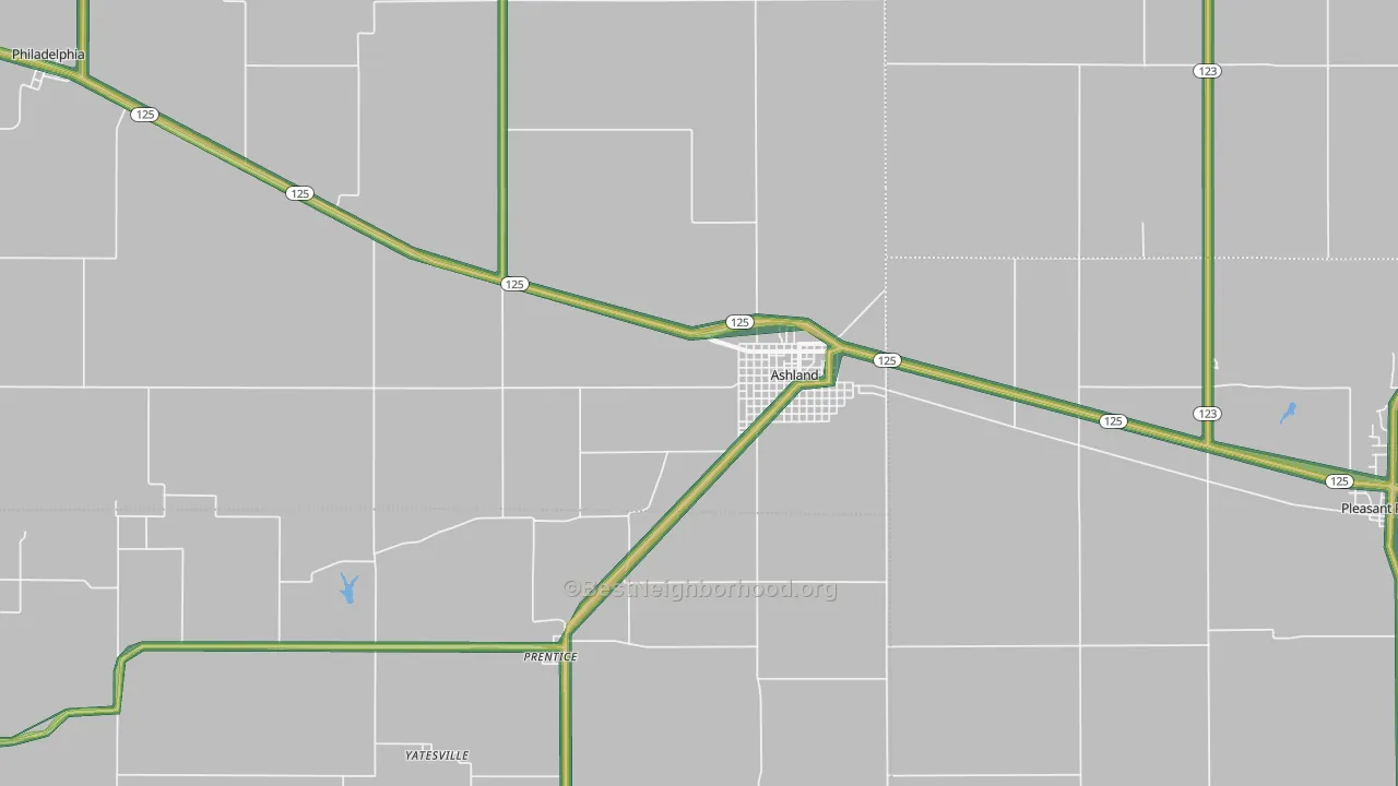 Ashland, IL Map of Noise Levels in Ashland