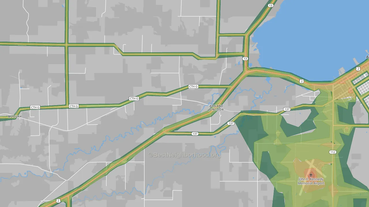 Ashland Junction, WI Map of Noise Levels in Ashland Junction