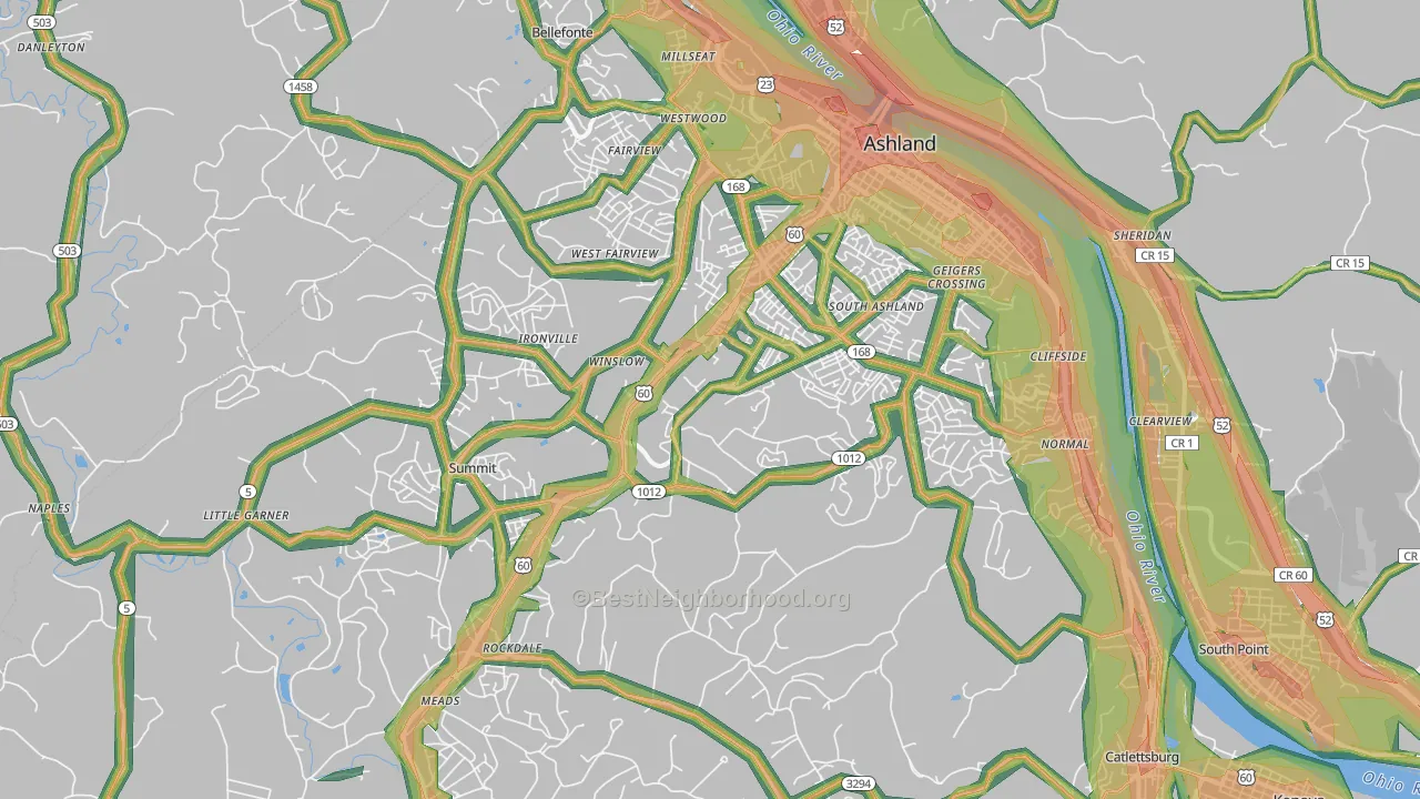 Ashland, KY Map of Noise Levels in Ashland