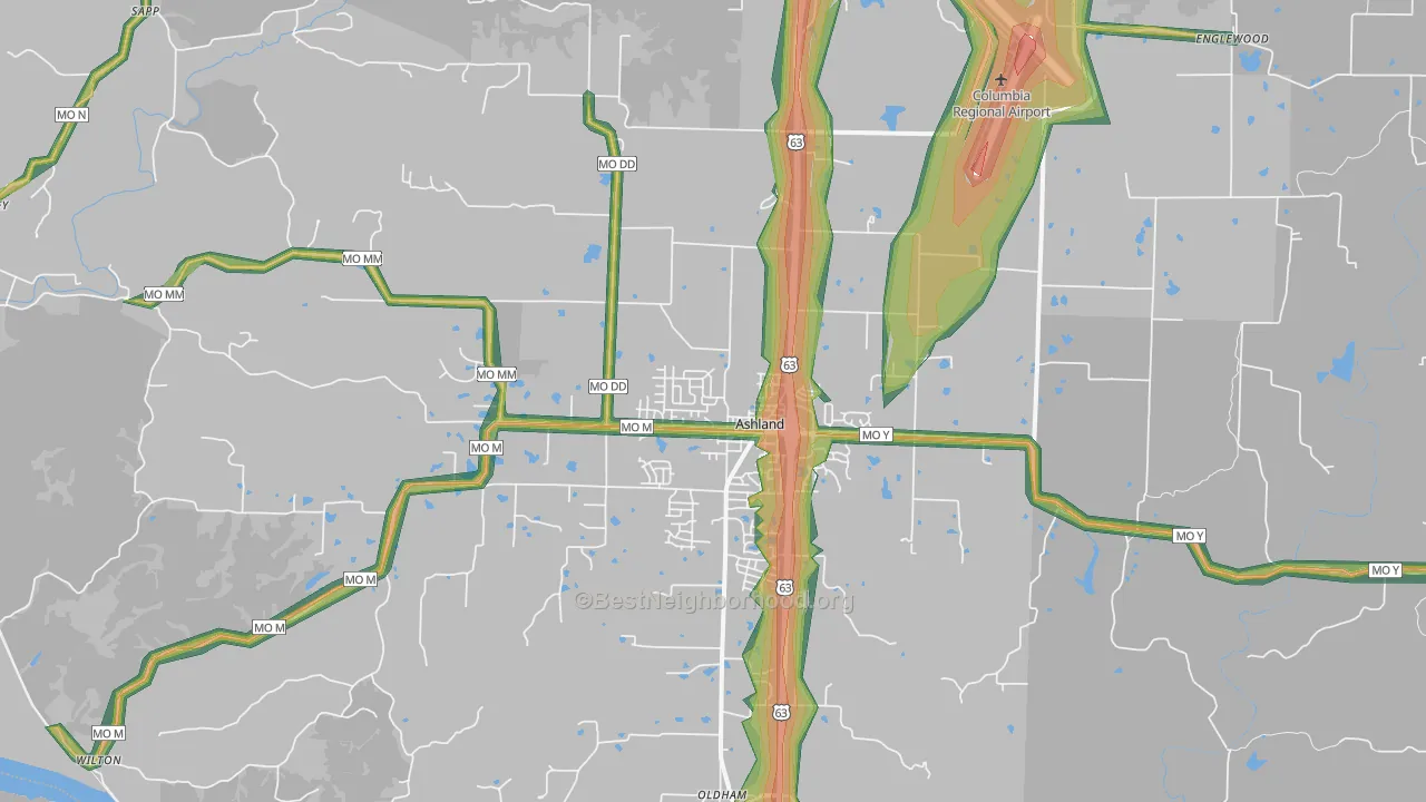 Ashland, MO Map of Noise Levels in Ashland