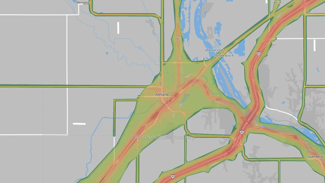 Ashland, NE Map of Noise Levels in Ashland