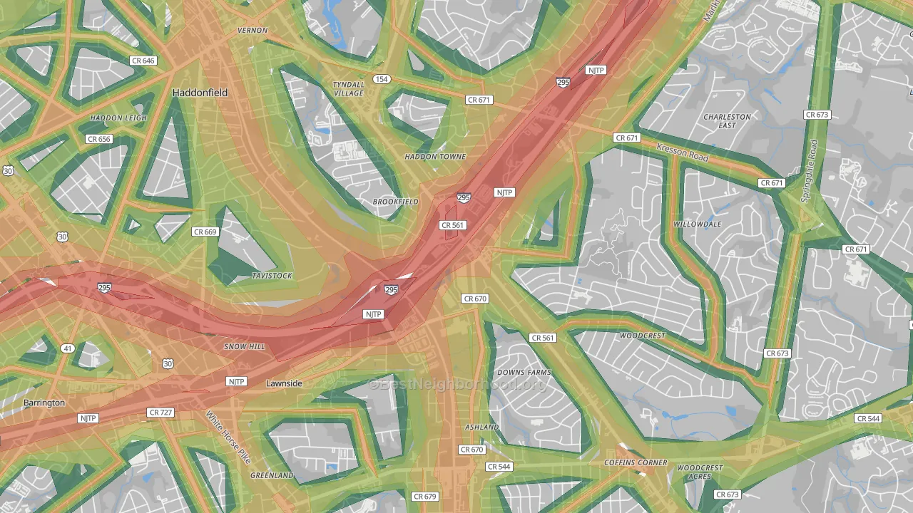 Ashland, NJ Map of Noise Levels in Ashland
