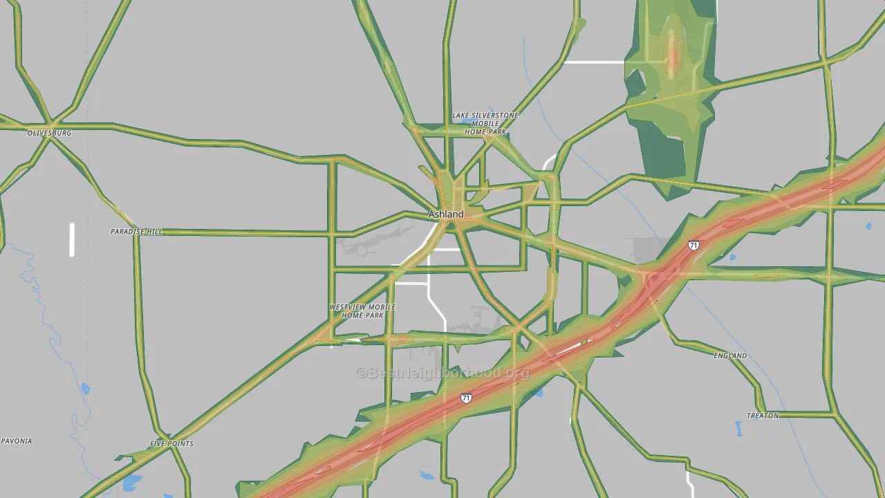 Ashland, OH Map of Noise Levels in Ashland