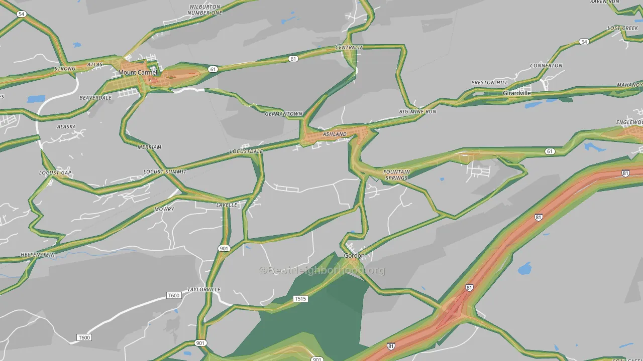 Ashland, PA Map of Noise Levels in Ashland
