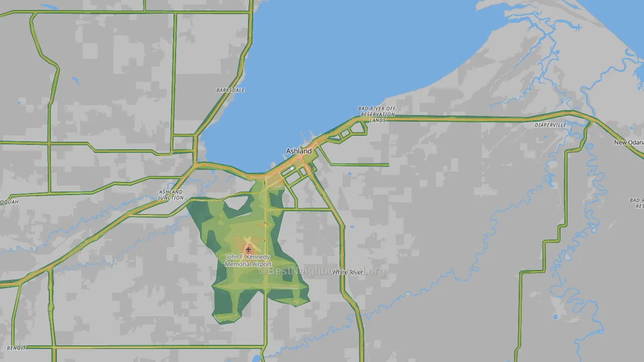 Ashland, WI Map of Noise Levels in Ashland