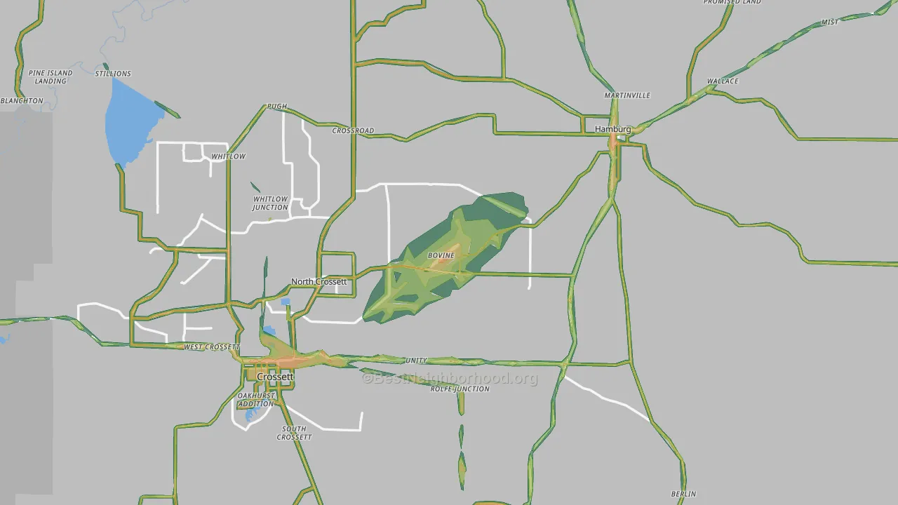 Ashley County, AR Map of Noise Levels in Ashley County