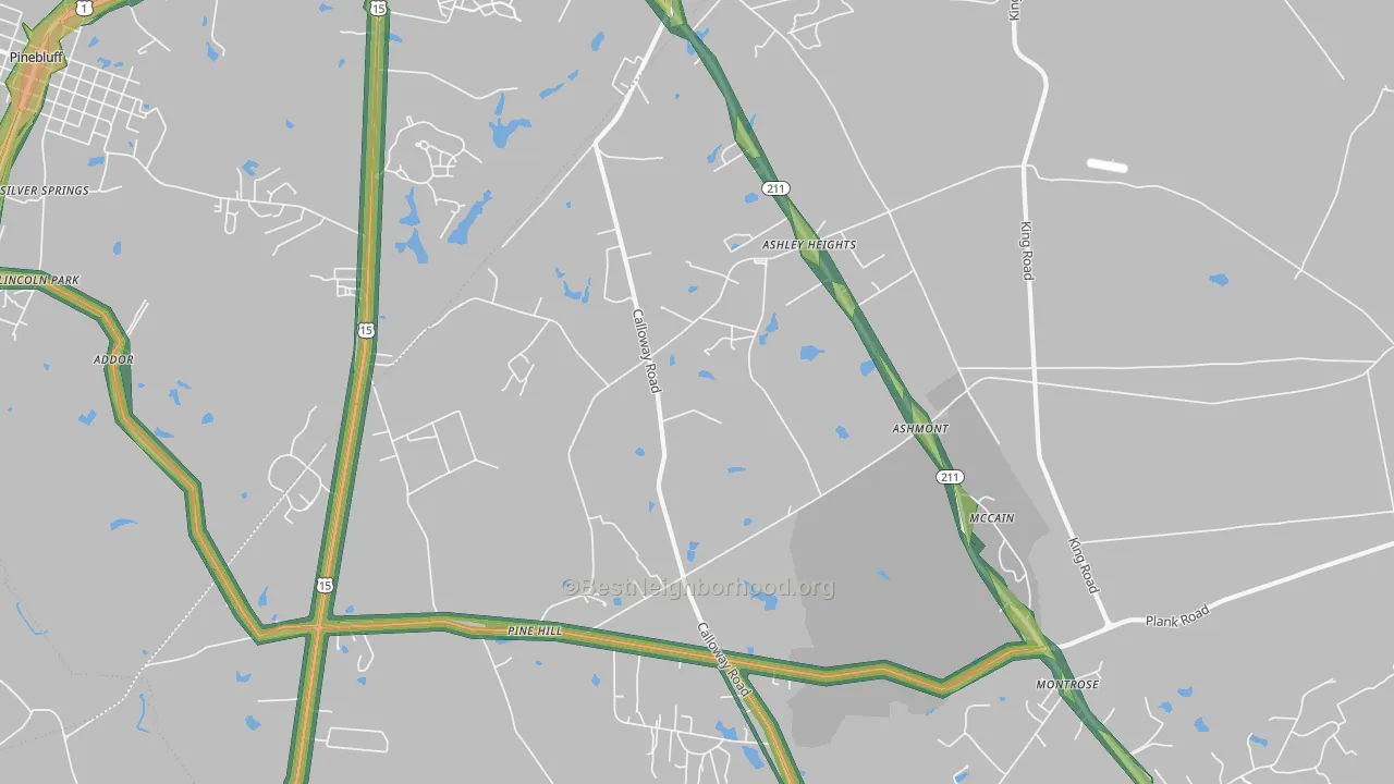 Ashley Heights, NC Map of Noise Levels in Ashley Heights