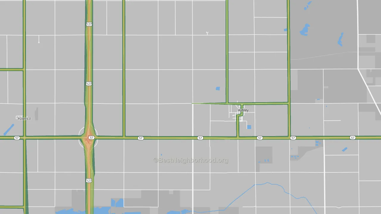 Ashley, MI Map of Noise Levels in Ashley