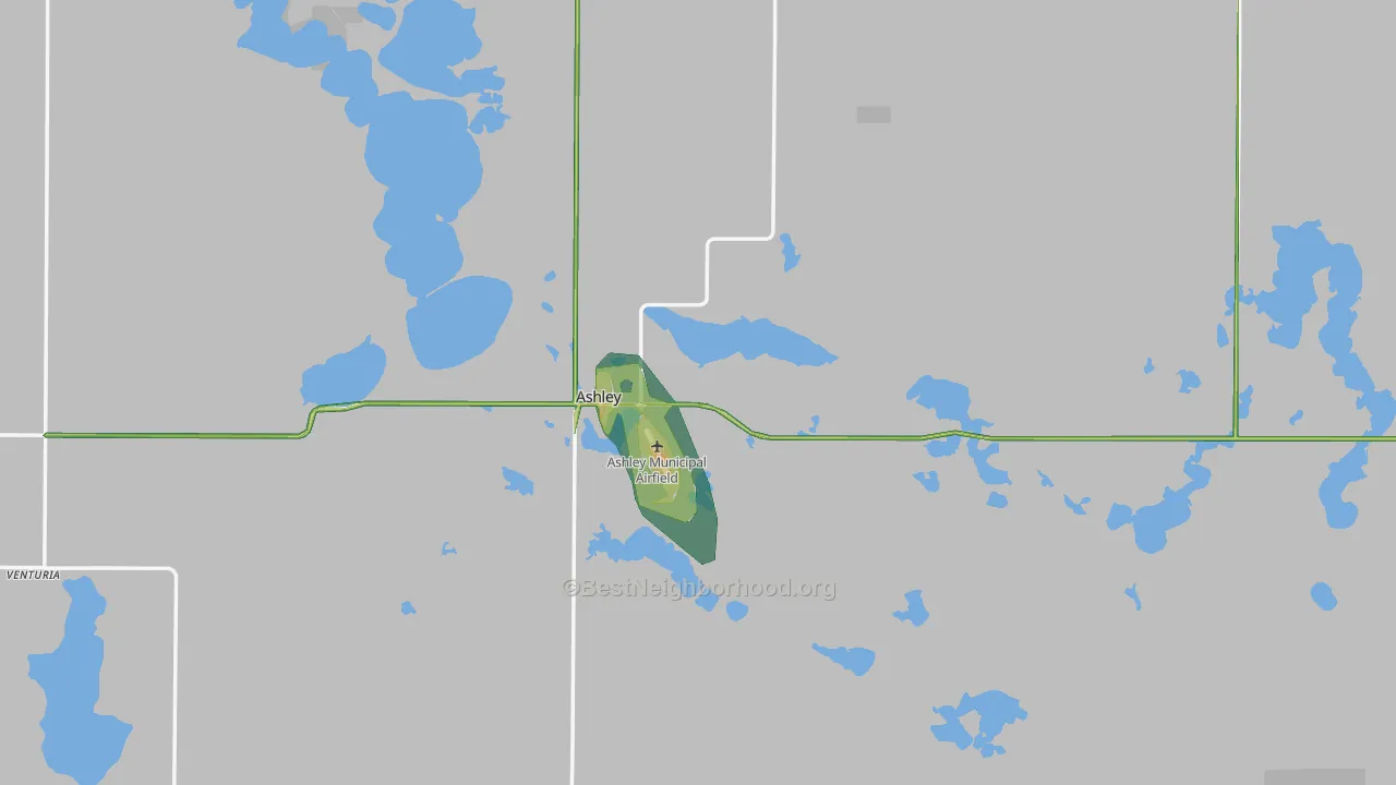 Ashley, ND Map of Noise Levels in Ashley