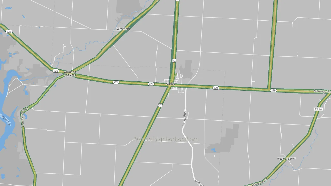 Ashley, OH Map of Noise Levels in Ashley