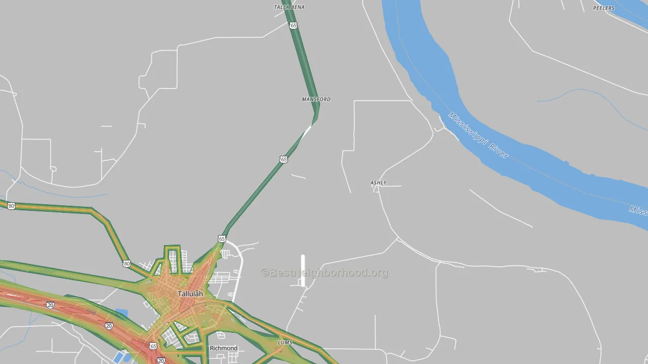 Ashly, LA Map of Noise Levels in Ashly