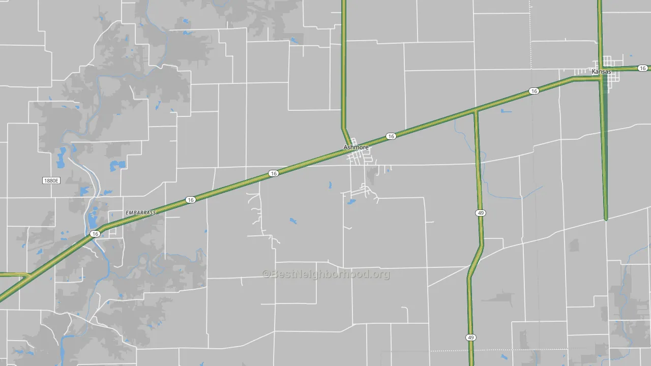 Ashmore, IL Map of Noise Levels in Ashmore