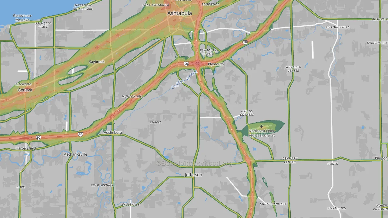 Ashtabula County, OH Map of Noise Levels in Ashtabula County
