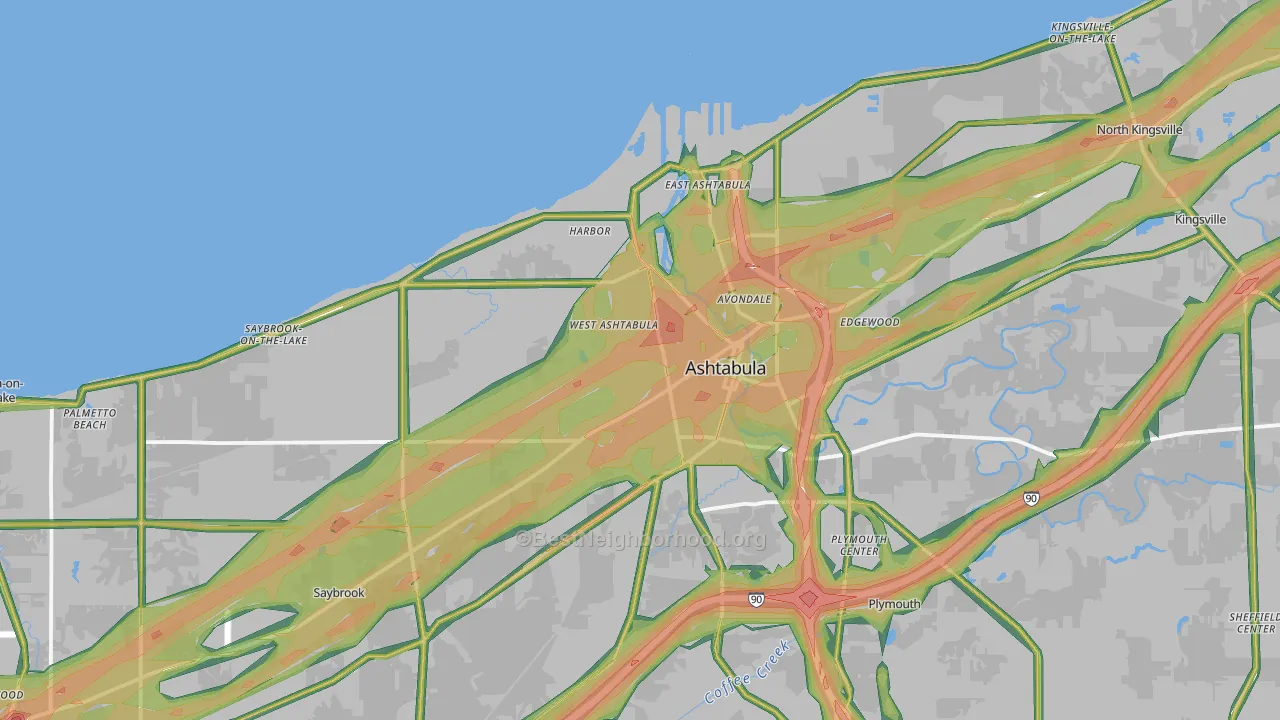 Ashtabula, OH Map of Noise Levels in Ashtabula