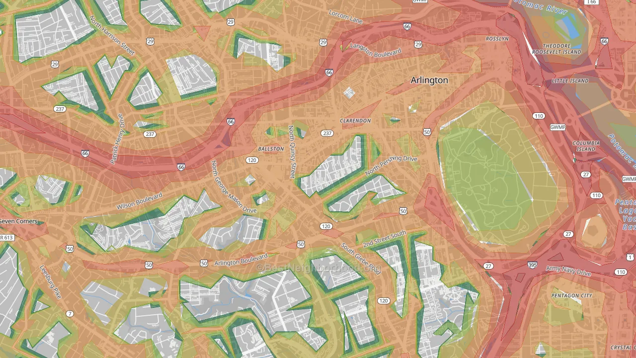 Ashton Heights, Arlington, VA Map of Noise Levels in Ashton Heights