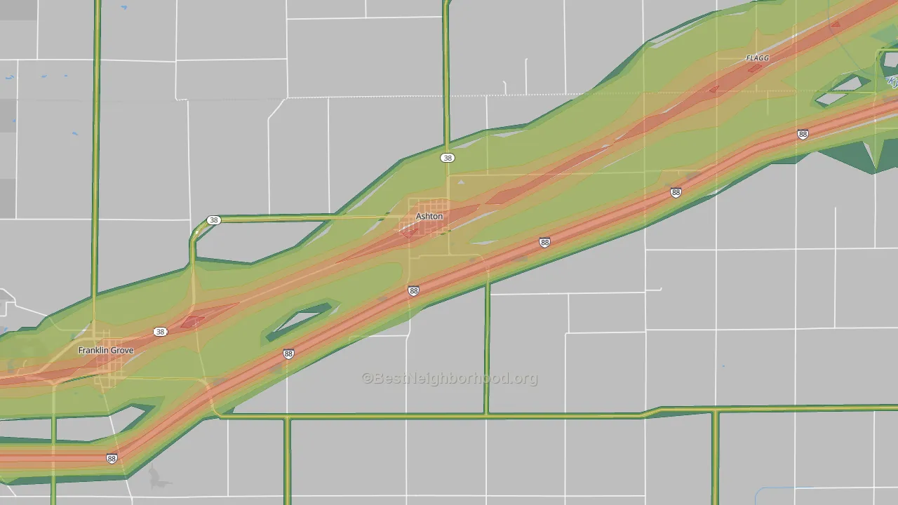Ashton, IL Map of Noise Levels in Ashton