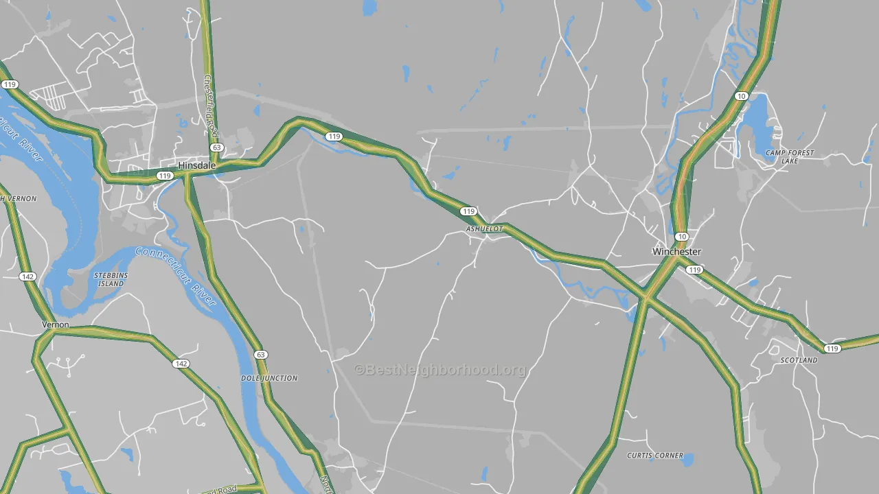 Ashuelot, NH Map of Noise Levels in Ashuelot