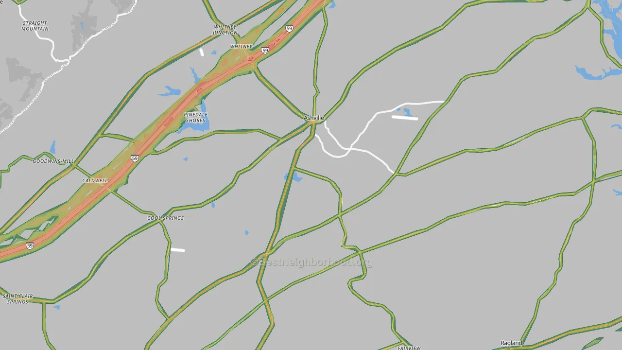 Ashville, AL Map of Noise Levels in Ashville