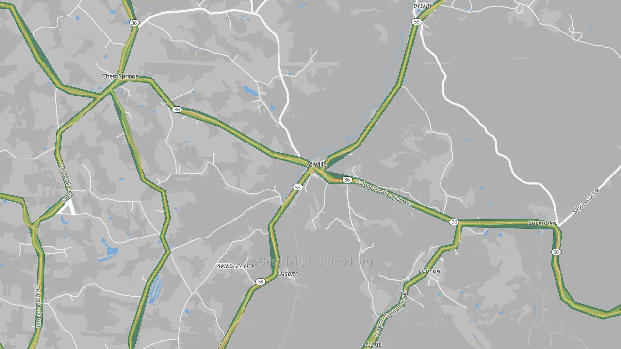 Ashville, PA Map of Noise Levels in Ashville