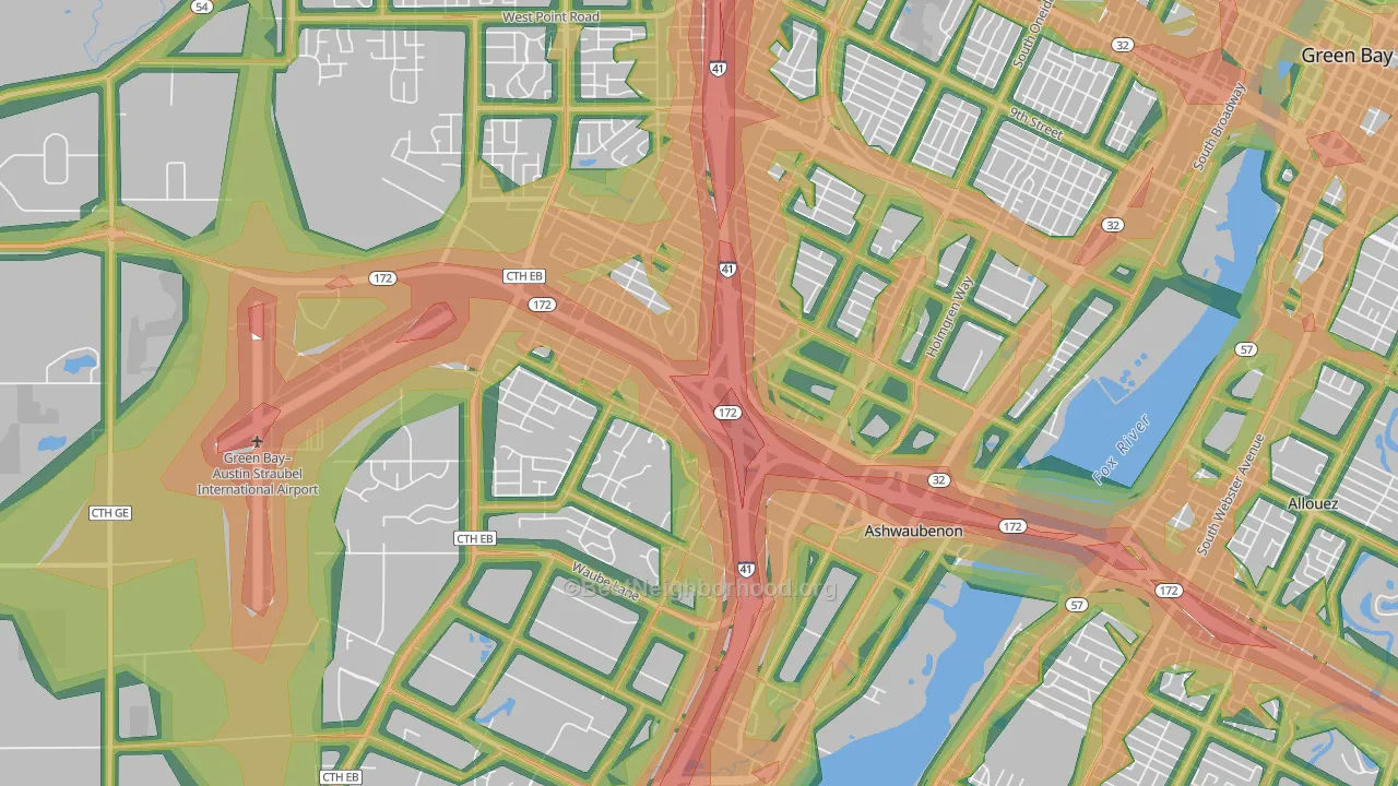 Ashwaubenon, WI Map of Noise Levels in Ashwaubenon