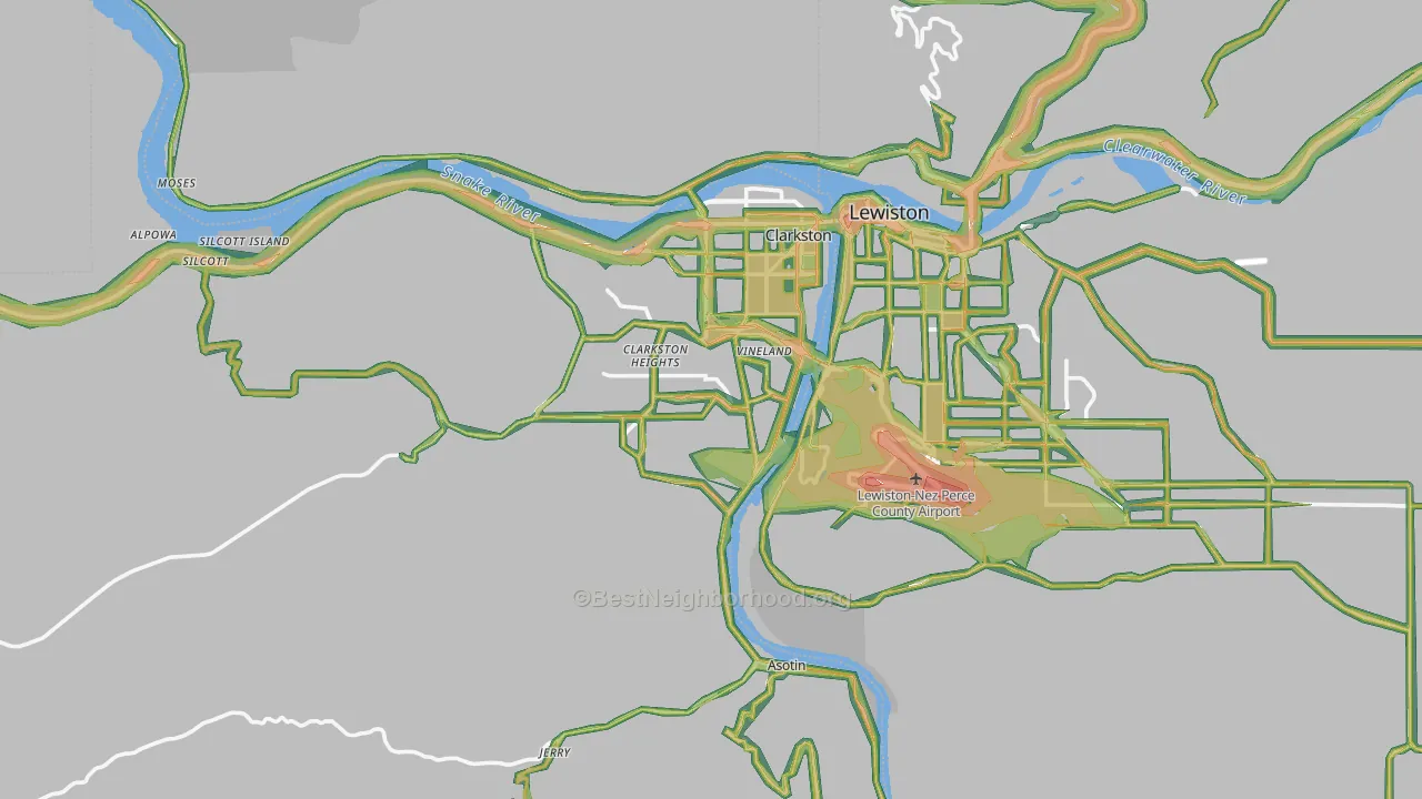 Asotin County, WA Map of Noise Levels in Asotin County
