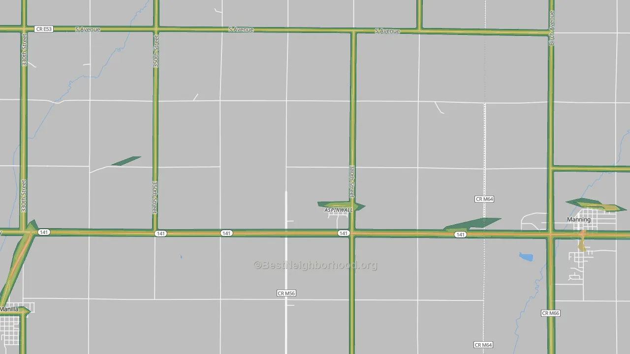 Aspinwall, IA Map of Noise Levels in Aspinwall