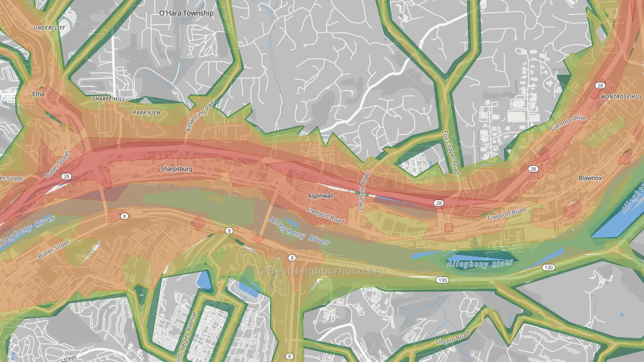 Aspinwall, PA Map of Noise Levels in Aspinwall