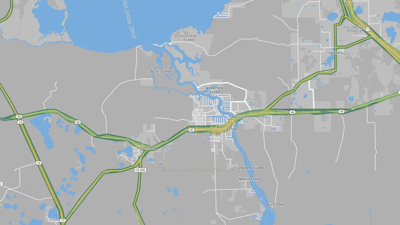 Astor, FL Map of Noise Levels in Astor
