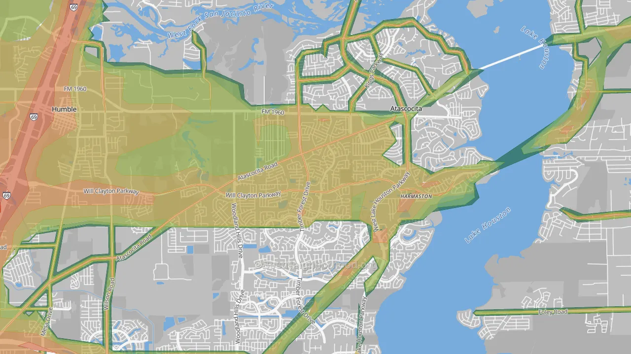 Atascocita, TX Map of Noise Levels in Atascocita