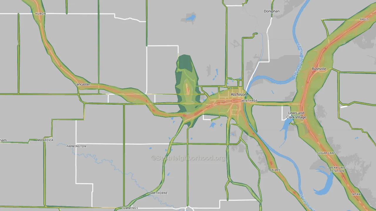 Atchison County, KS Map of Noise Levels in Atchison County