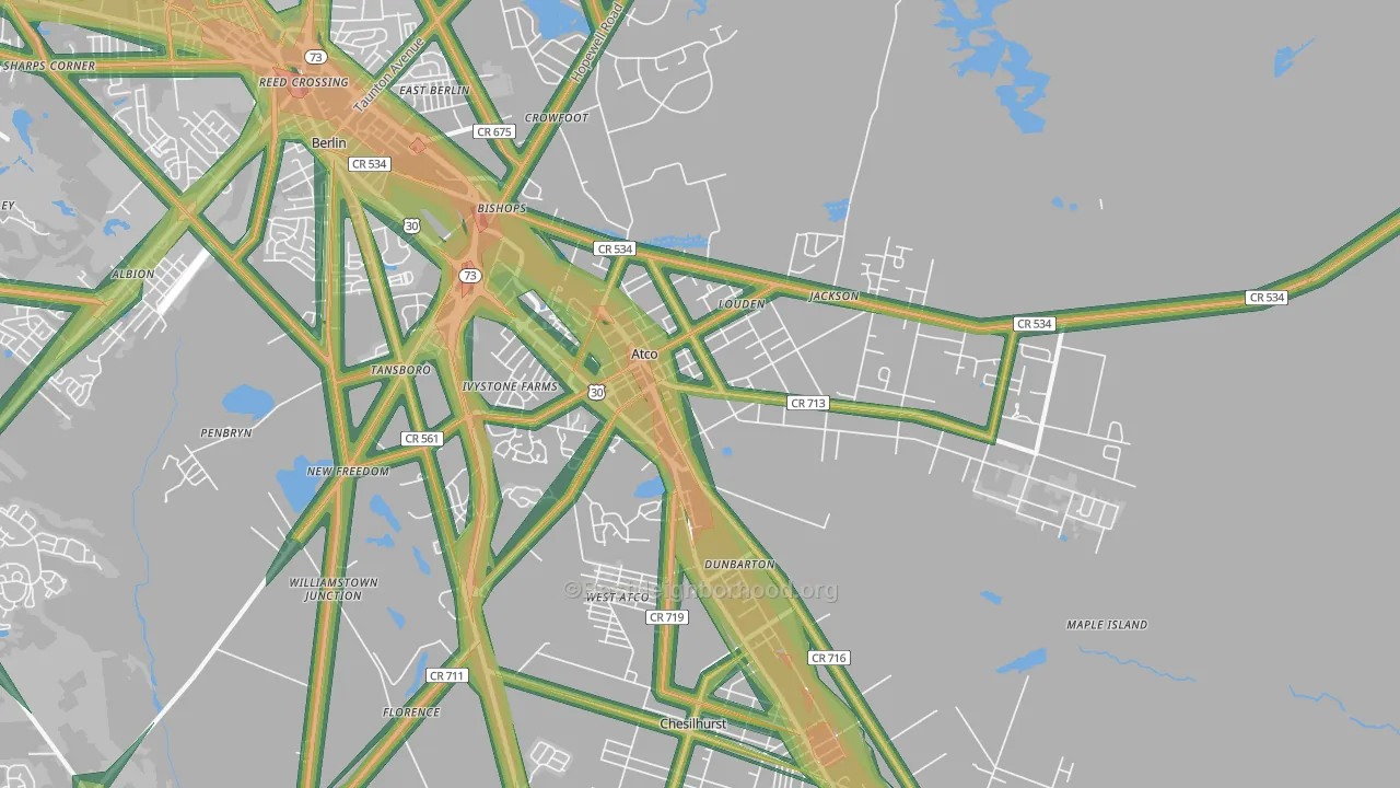 Atco, NJ Map of Noise Levels in Atco