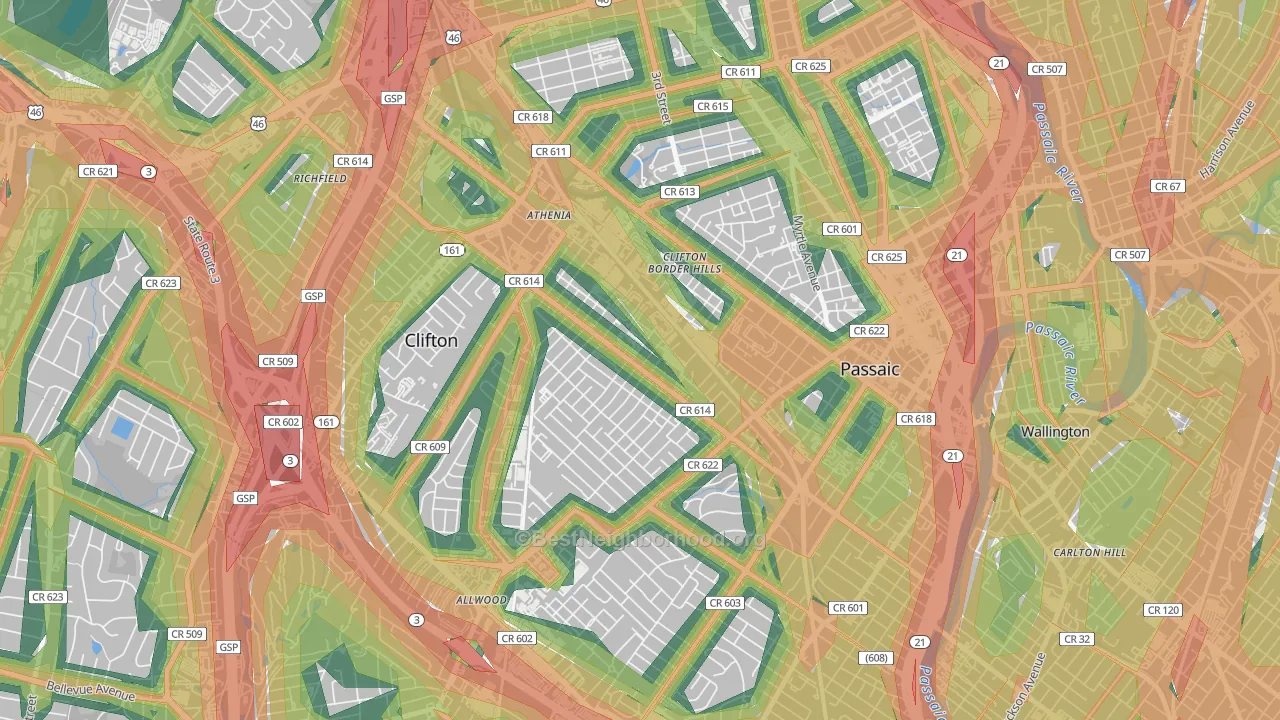 Athenia, Clifton, NJ Map of Noise Levels in Athenia