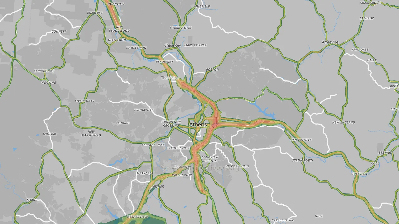 Athens County, OH Map of Noise Levels in Athens County