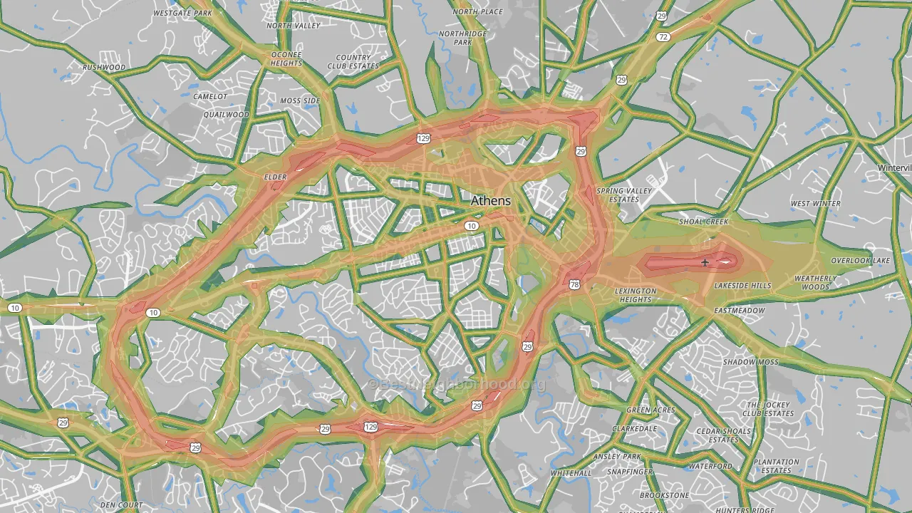 Athens, GA Map of Noise Levels in Athens