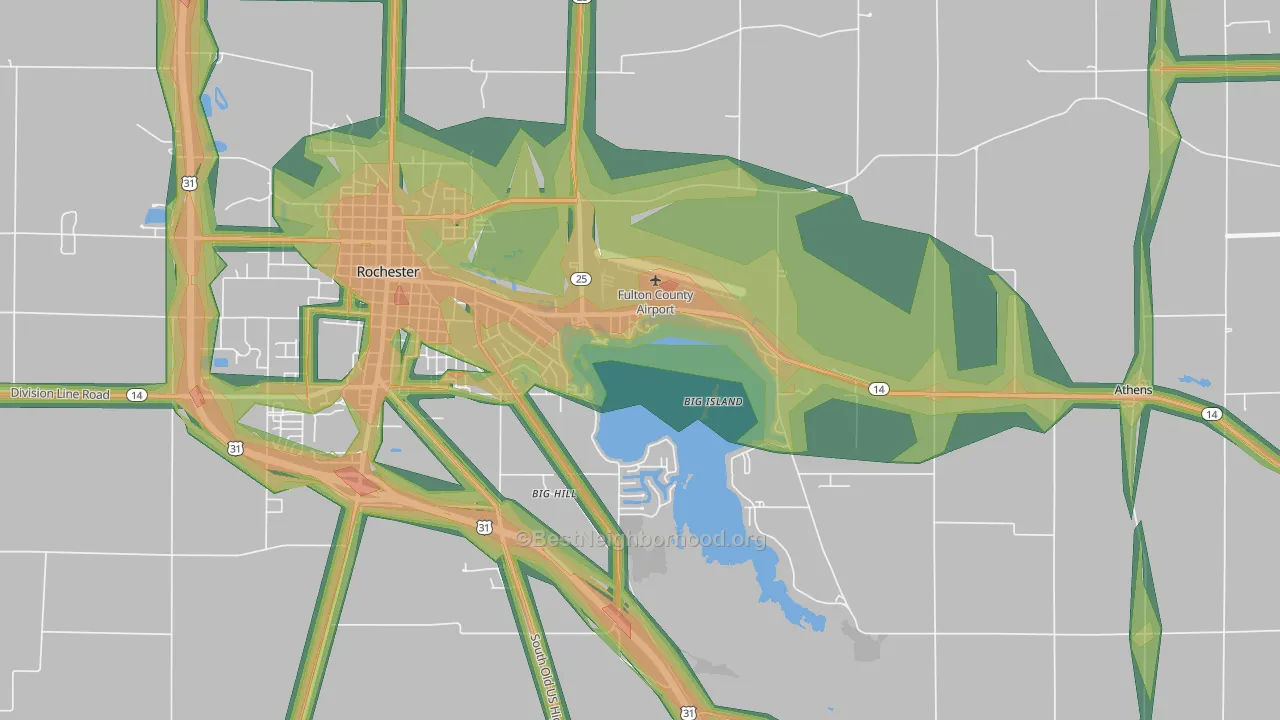 Athens, IN Map of Noise Levels in Athens