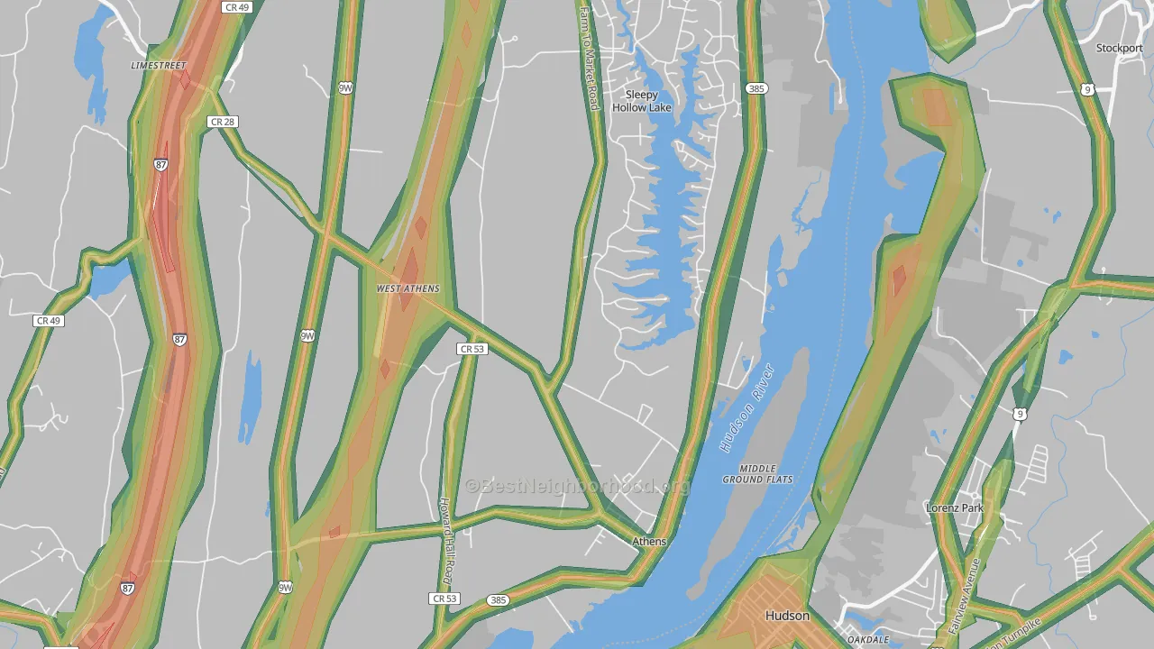 Athens, NY Map of Noise Levels in Athens
