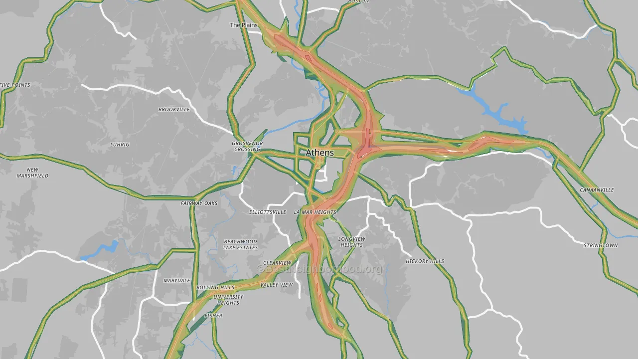 Athens, OH Map of Noise Levels in Athens