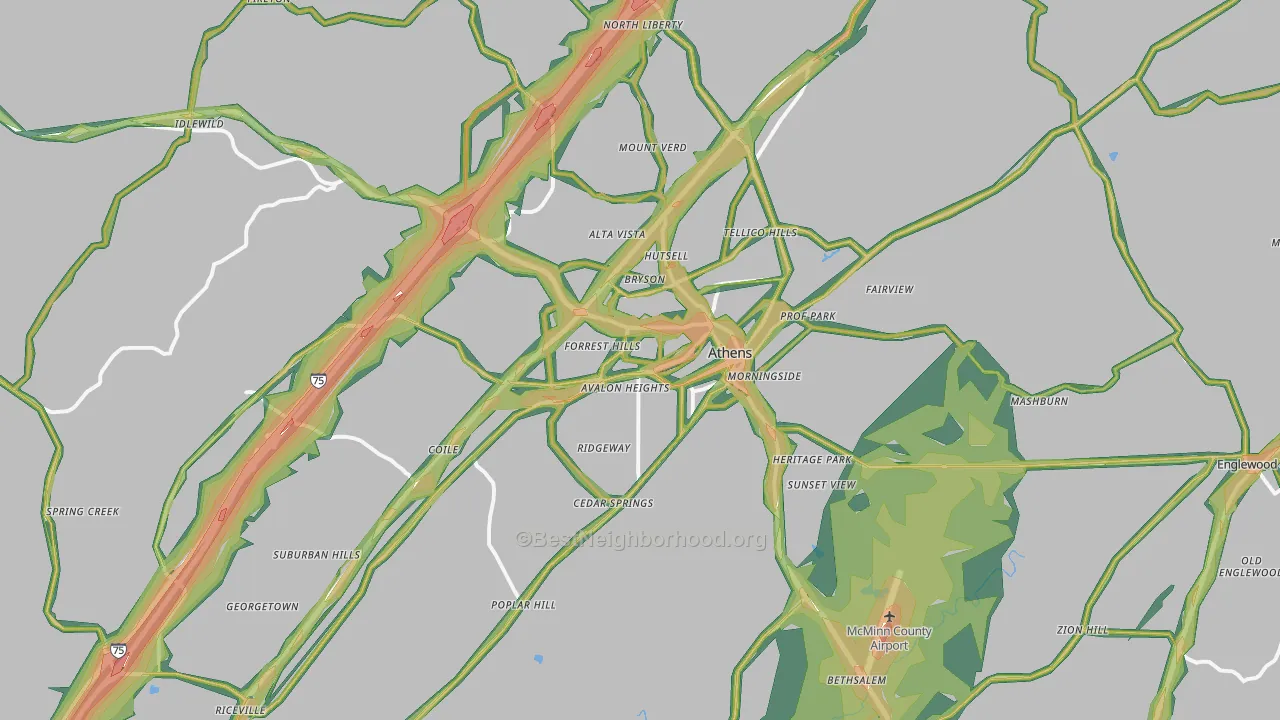 Athens, TN Map of Noise Levels in Athens