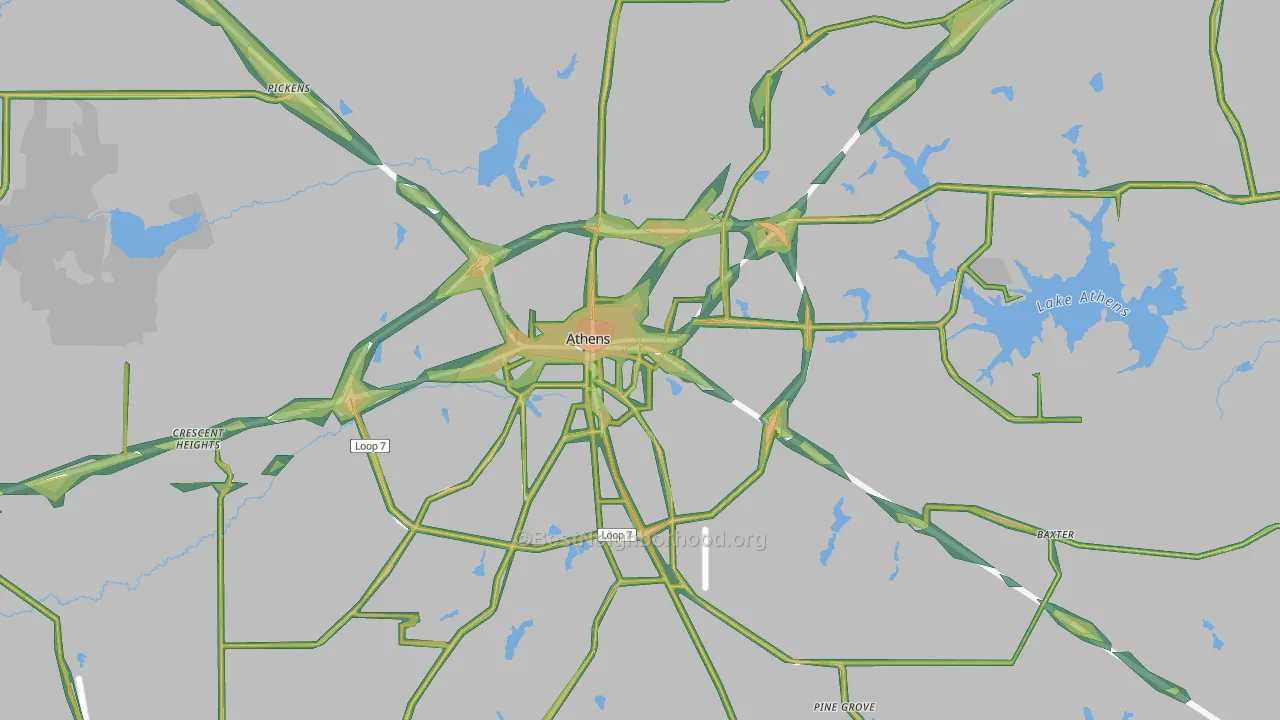 Athens, TX Map of Noise Levels in Athens